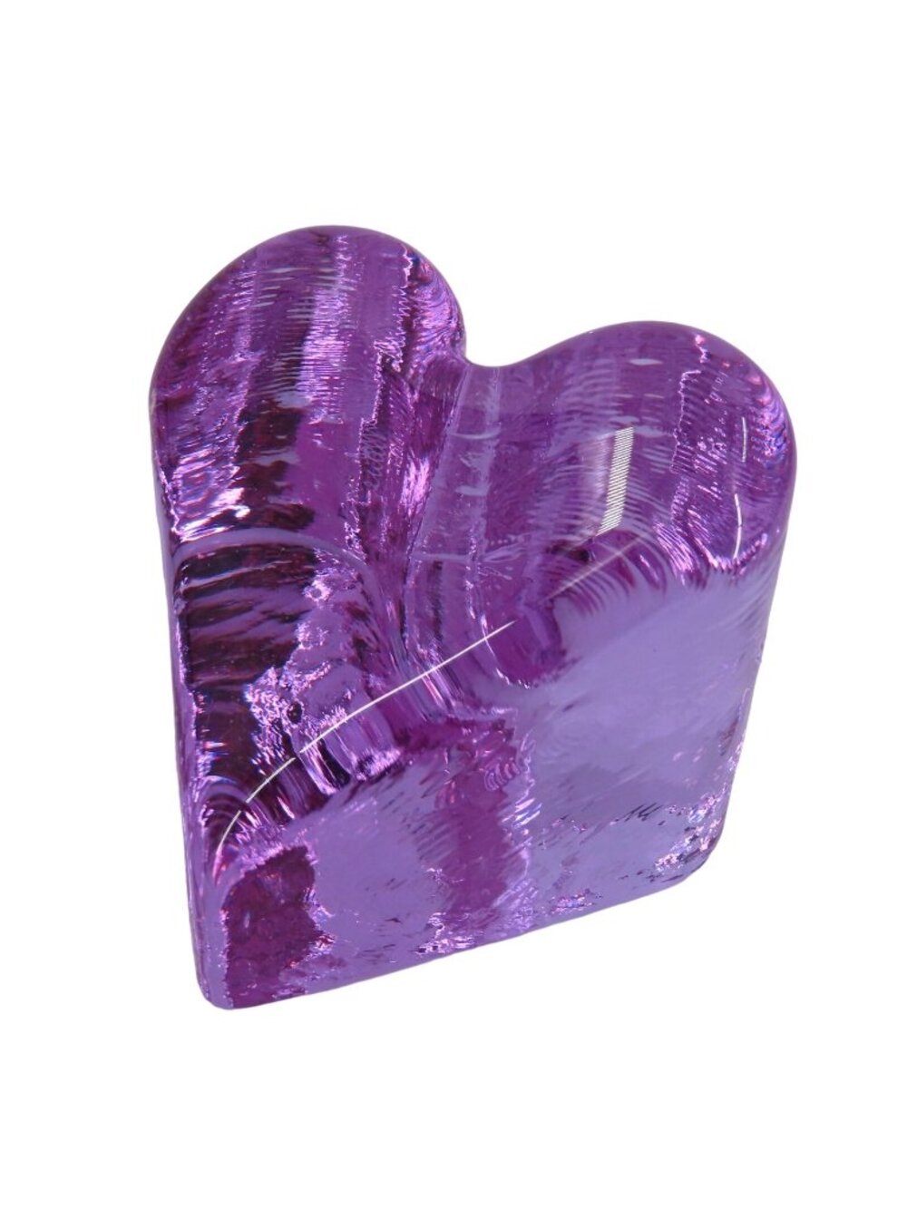 Fire & Light Purple Clear Glass Heart Shape Paperweight Signed Home Office Decor